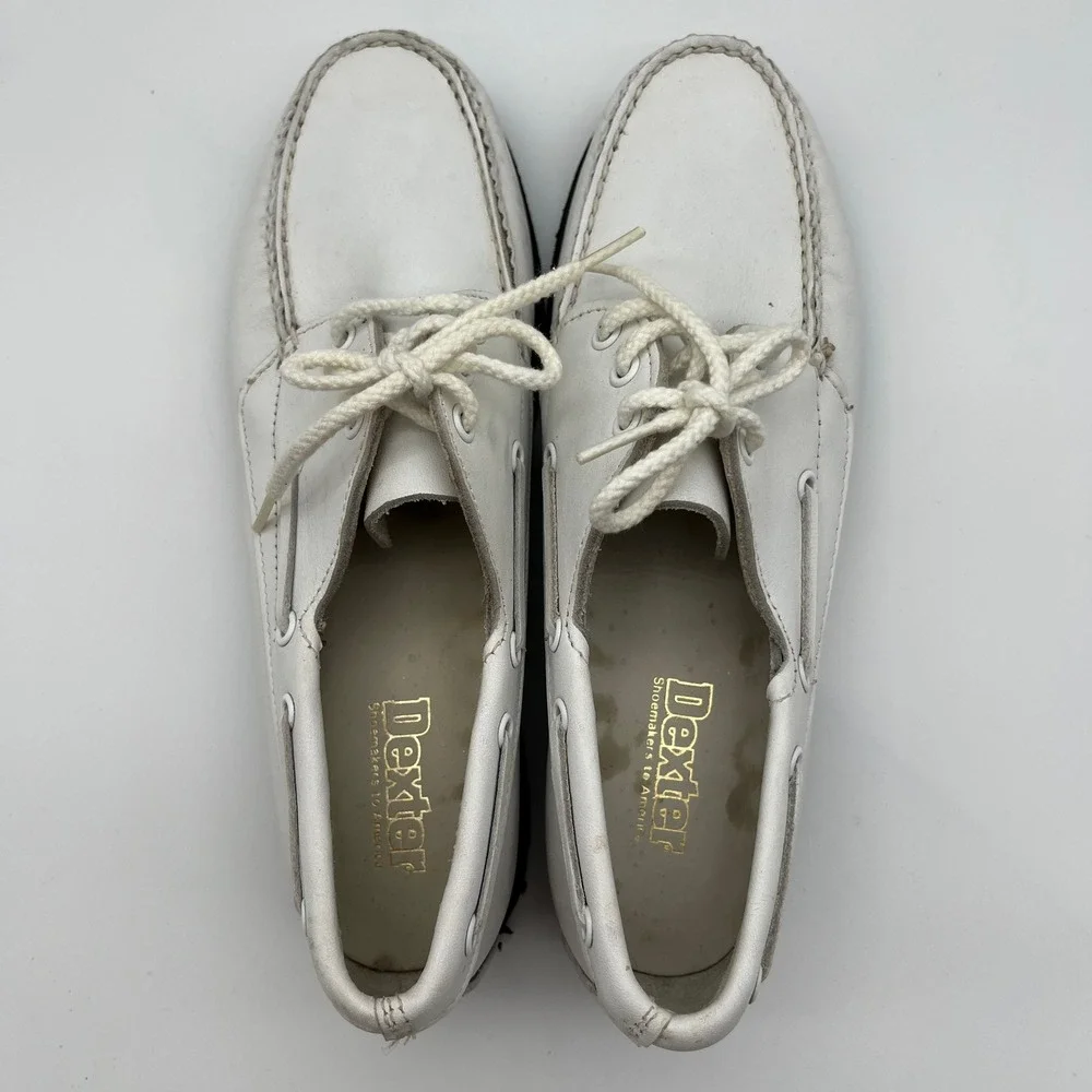 Dexter Vintage White Leather Boat Shoes Mens 8 M Made in‎ USA Vibram Sole 52890